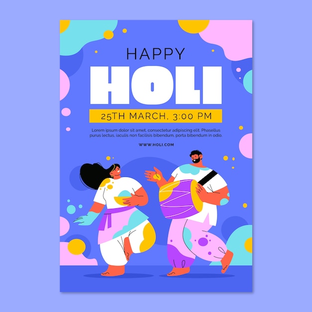 Vector gratuito la plantilla de póster vertical de holi es plana.