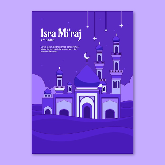 Plantilla de póster vertical de isra miraj dibujada a mano