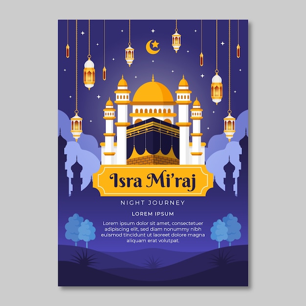 Vector gratuito plantilla de póster vertical de isra miraj plana