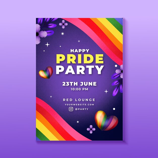 Plantilla de póster vertical lgbt del mes del orgullo de acuarela