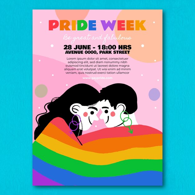 Plantilla de póster vertical lgbt del mes del orgullo dibujado a mano