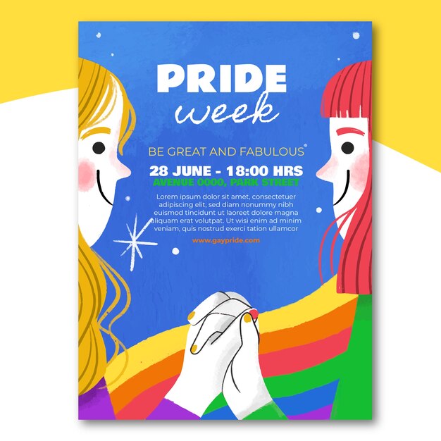 Plantilla de póster vertical lgbt del mes del orgullo dibujado a mano