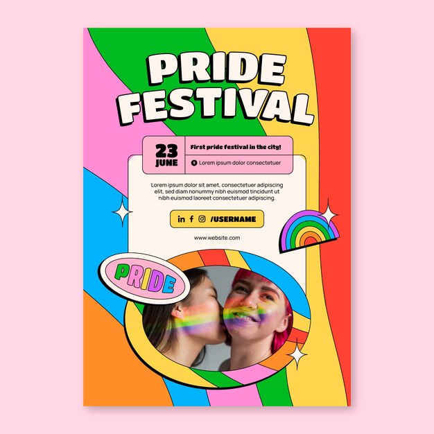 Plantilla de póster vertical lgbt del mes del orgullo plano
