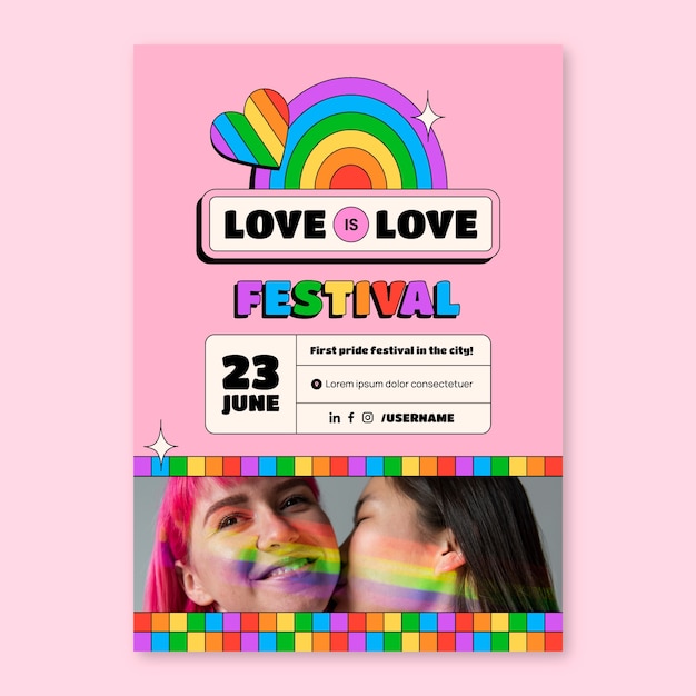 Plantilla de póster vertical lgbt del mes del orgullo plano