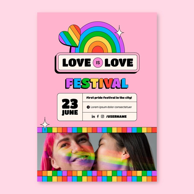 Plantilla de póster vertical lgbt del mes del orgullo plano