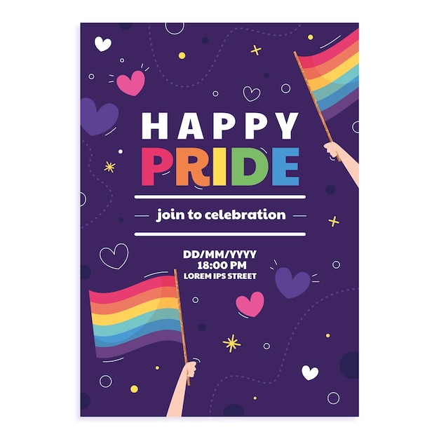 Plantilla de póster vertical lgbt del mes del orgullo plano
