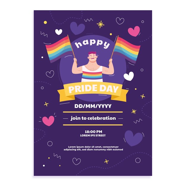 Plantilla de póster vertical lgbt del mes del orgullo plano