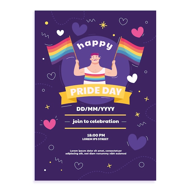 Plantilla de póster vertical lgbt del mes del orgullo plano