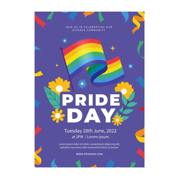 Plantilla de póster vertical lgbt del mes del orgullo plano