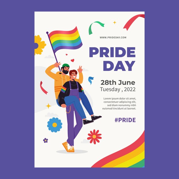 Plantilla de póster vertical lgbt del mes del orgullo plano
