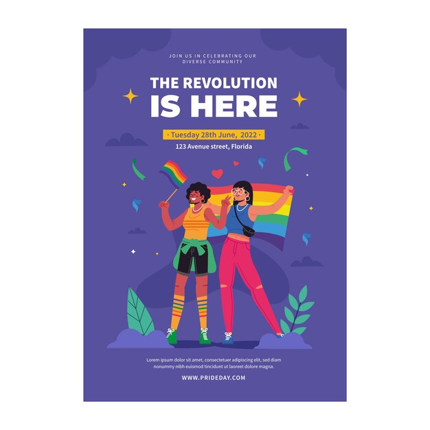 Plantilla de póster vertical lgbt del mes del orgullo plano