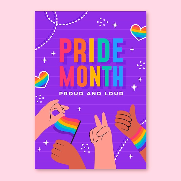 Plantilla de póster vertical lgbt del mes del orgullo plano