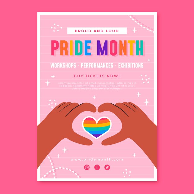 Plantilla de póster vertical lgbt del mes del orgullo plano
