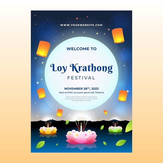 plantilla de póster vertical de Loy Krathong con gradiente