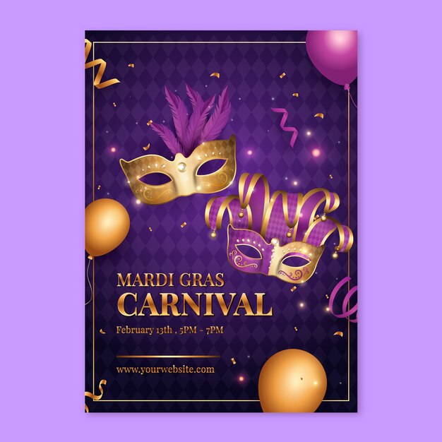 Plantilla de póster vertical de Mardi Gras con gradiente