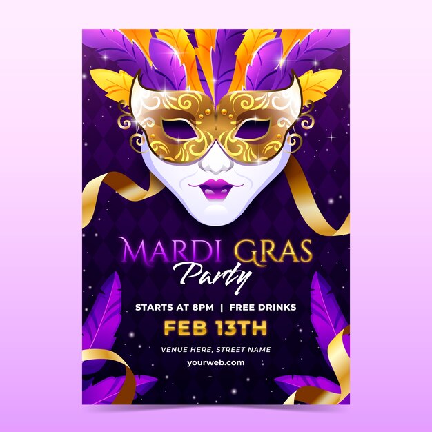 Plantilla de póster vertical de Mardi Gras con gradiente