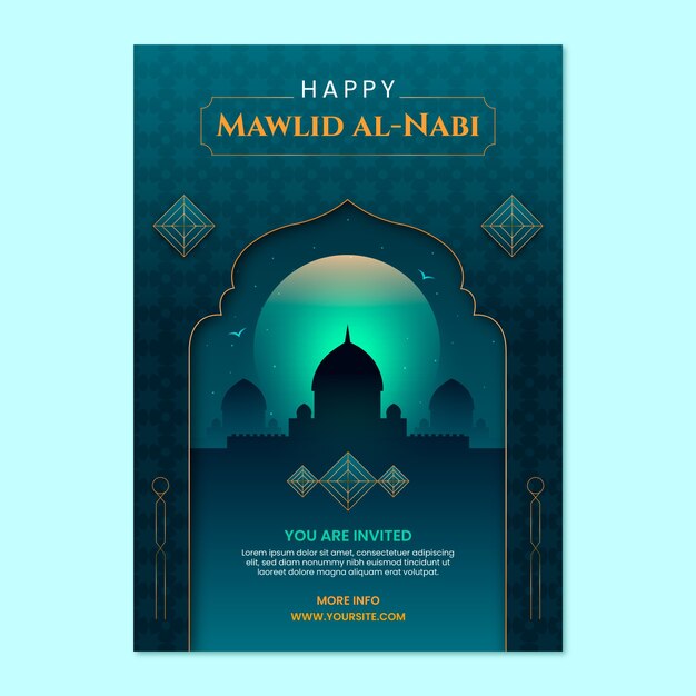 Plantilla de póster vertical mawlid al-nabi degradado