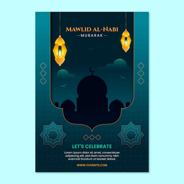 Plantilla de póster vertical mawlid al-nabi degradado
