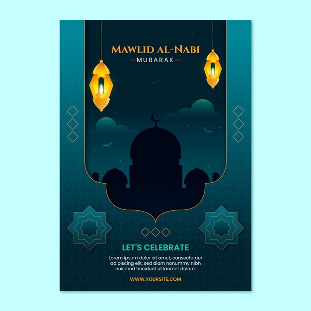 Plantilla de póster vertical mawlid al-nabi degradado