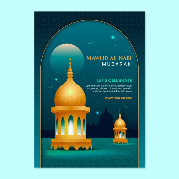 Plantilla de póster vertical mawlid al-nabi degradado