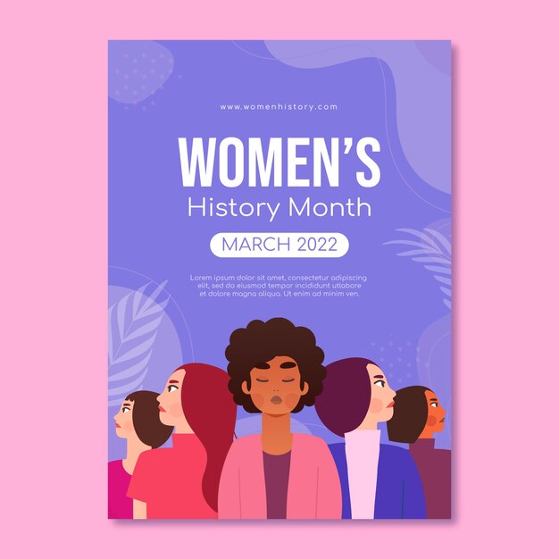 Vector gratuito plantilla de póster vertical del mes de la historia de la mujer plana