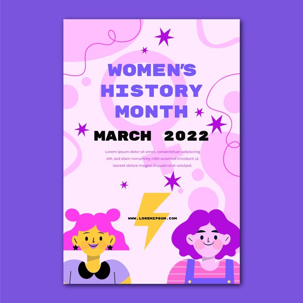 Vector gratuito plantilla de póster vertical del mes de la historia de la mujer plana