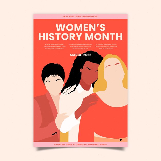 Plantilla de póster vertical del mes de la historia de la mujer plana