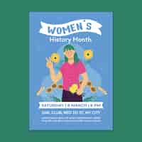 Vector gratuito plantilla de póster vertical del mes de la historia de la mujer plana