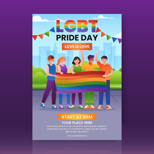 Plantilla de póster vertical del mes del orgullo degradado