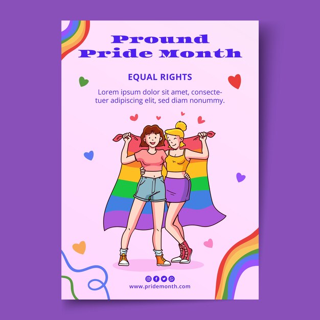 Plantilla de póster vertical del mes del orgullo dibujado a mano