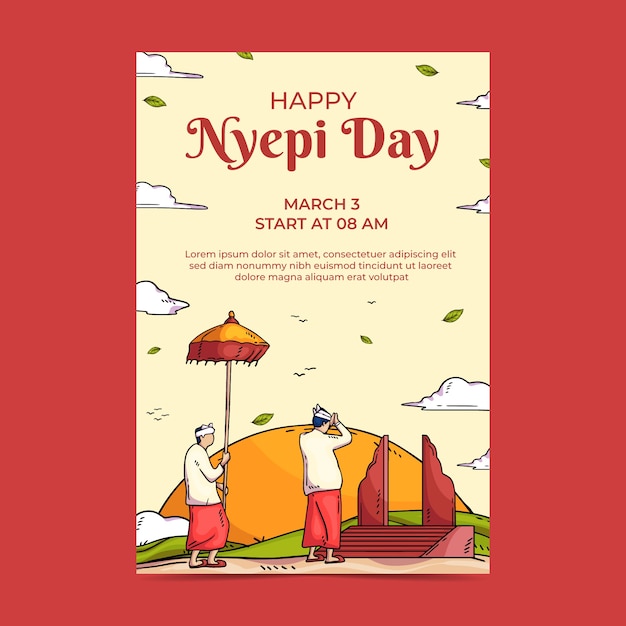 Vector gratuito plantilla de póster vertical nyepi dibujado a mano