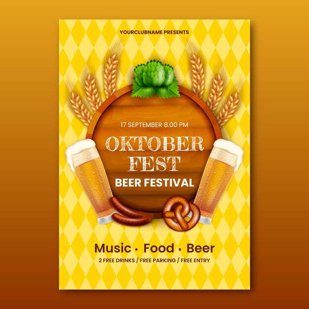 Plantilla de póster vertical de oktoberfest de estilo de papel