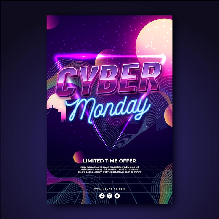 Vector gratuito plantilla de póster vertical ondulado realista de cyber monday