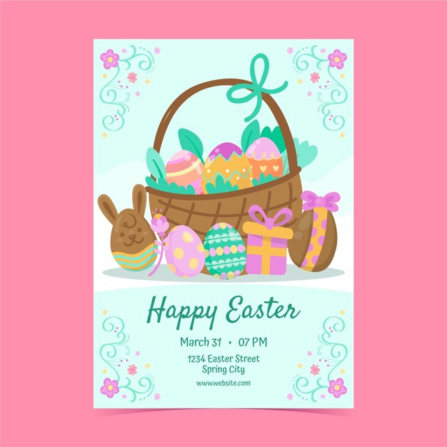 Plantilla de póster vertical de Pascua plana