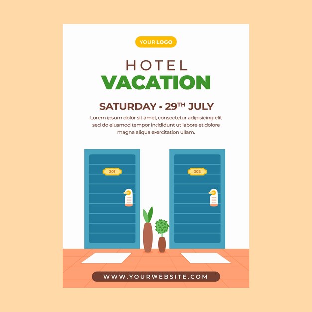 Vector gratuito plantilla de póster vertical plana para alojamiento en hotel