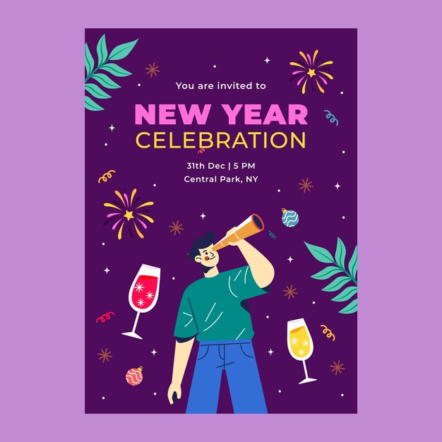 Plantilla de póster vertical plana de año nuevo 2023