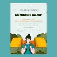 Vector gratuito plantilla de póster vertical plana para campamento de verano