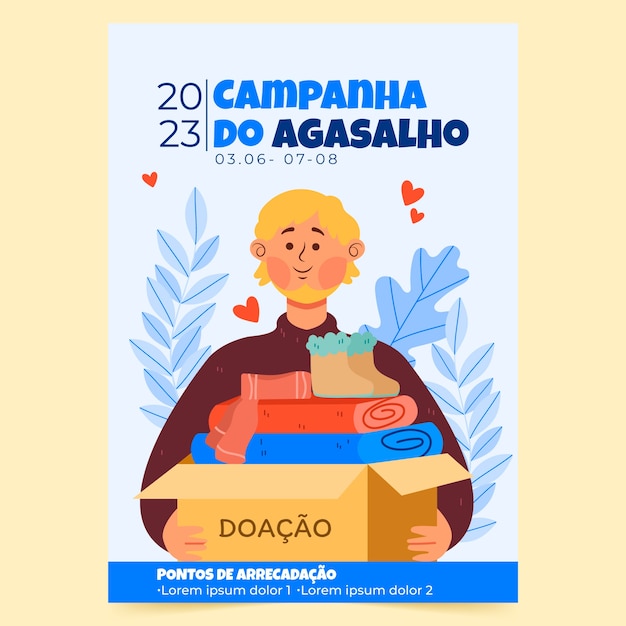 Plantilla de póster vertical plana campanha do agasalho