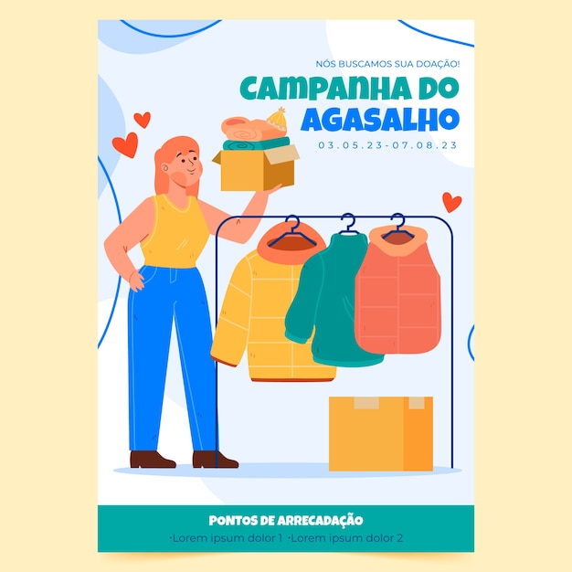 Plantilla de póster vertical plana campanha do agasalho