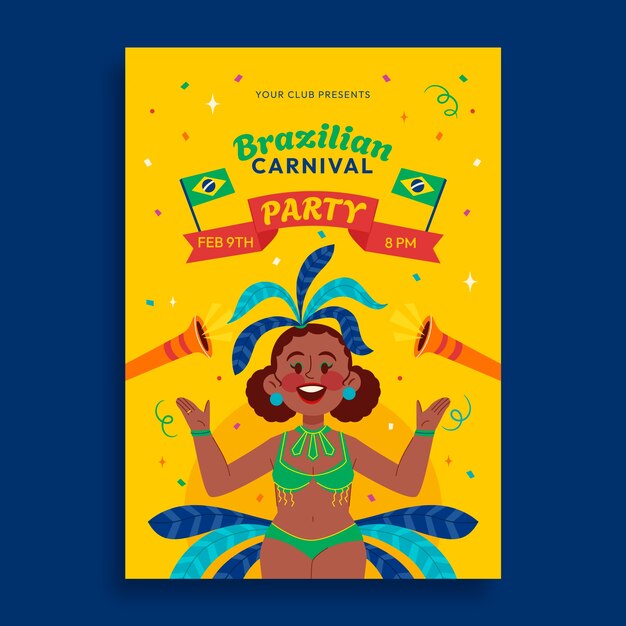 plantilla de póster vertical plana para el carnaval brasileño