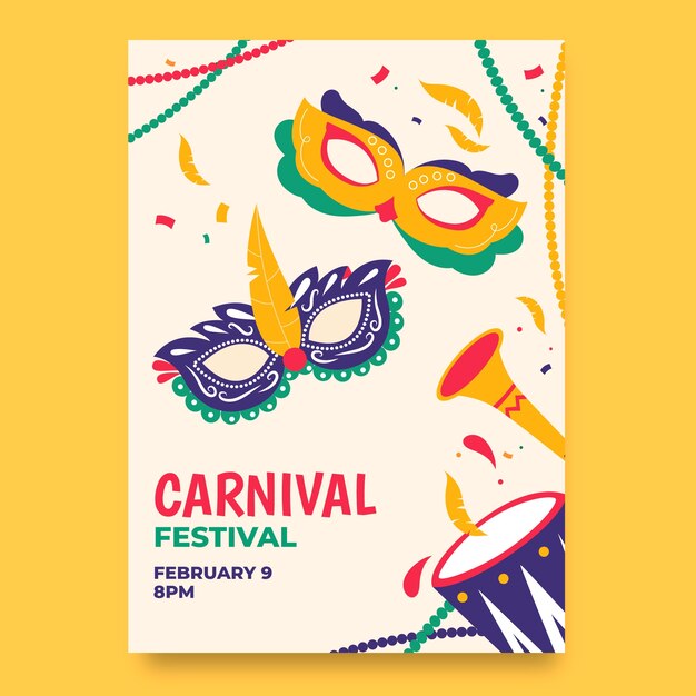 plantilla de póster vertical plana para el carnaval brasileño