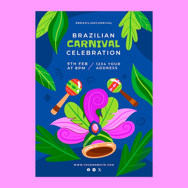 plantilla de póster vertical plana para el carnaval brasileño