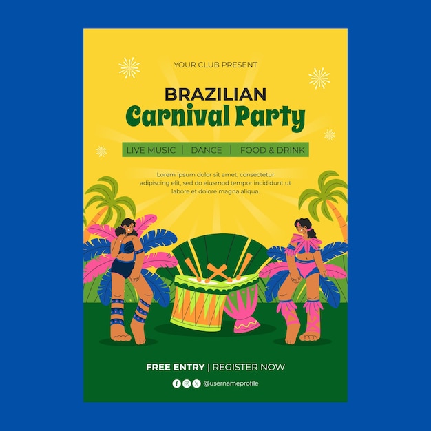 Vector gratuito plantilla de póster vertical plana para la celebración del carnaval brasileño
