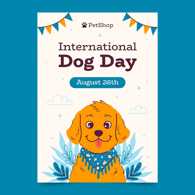 Vector gratuito plantilla de póster vertical plana para la celebración del día internacional del perro