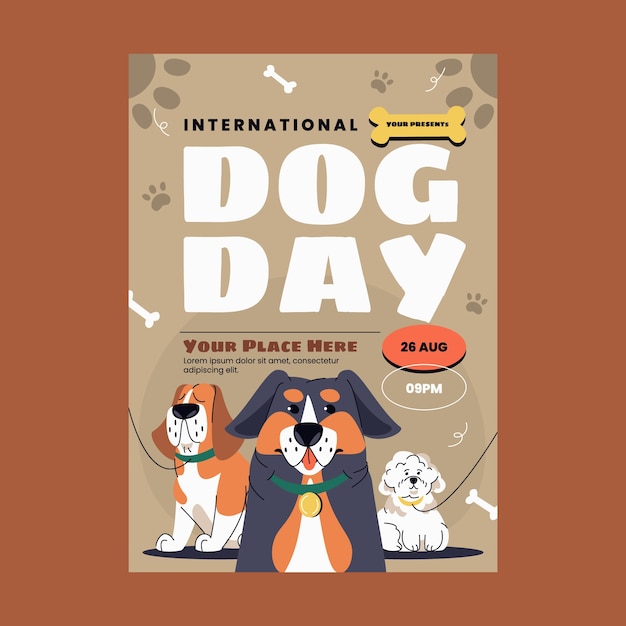 Plantilla de póster vertical plana para la celebración del día internacional del perro