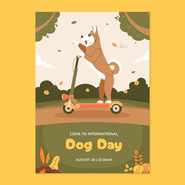 Plantilla de póster vertical plana para la celebración del día internacional del perro