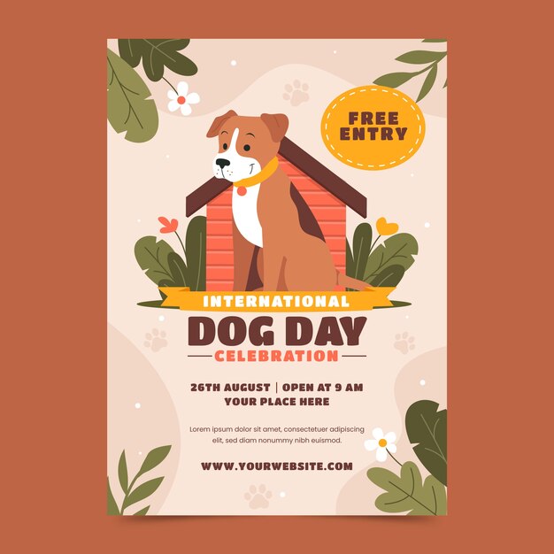 Plantilla de póster vertical plana para la celebración del día internacional del perro