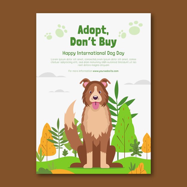Plantilla de póster vertical plana para la celebración del día internacional del perro