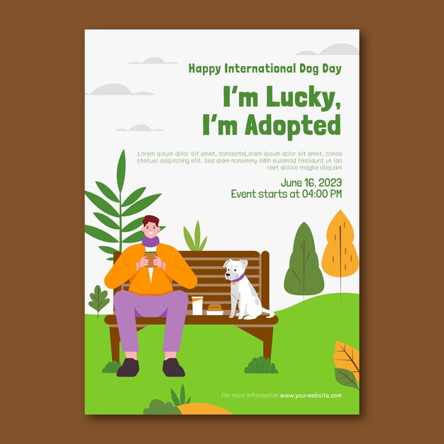Plantilla de póster vertical plana para la celebración del día internacional del perro