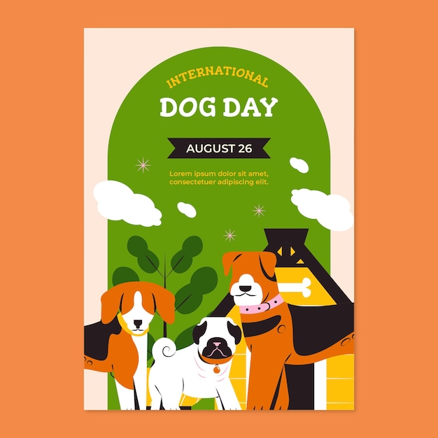 Vector gratuito plantilla de póster vertical plana para la celebración del día internacional del perro
